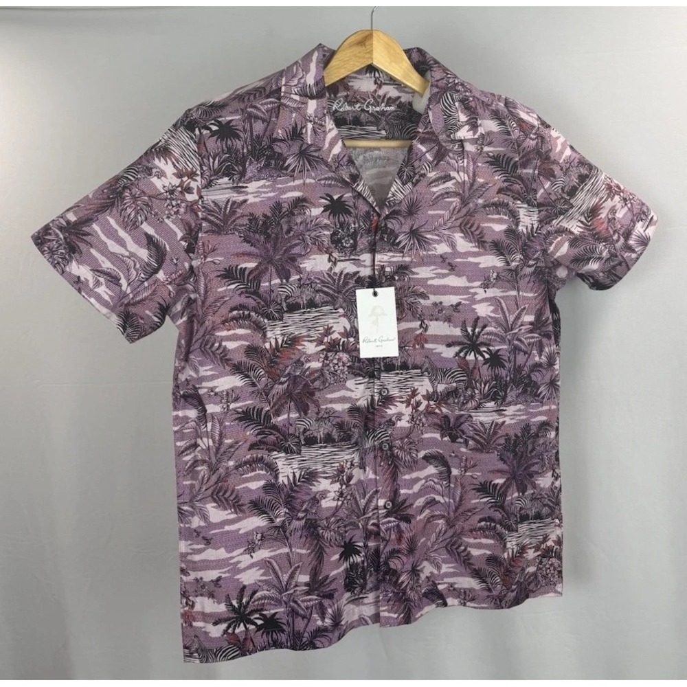 Robert Graham Button-Up Shirt Mens Large Floral Linen Vibrant Flip Cuff SS NWT